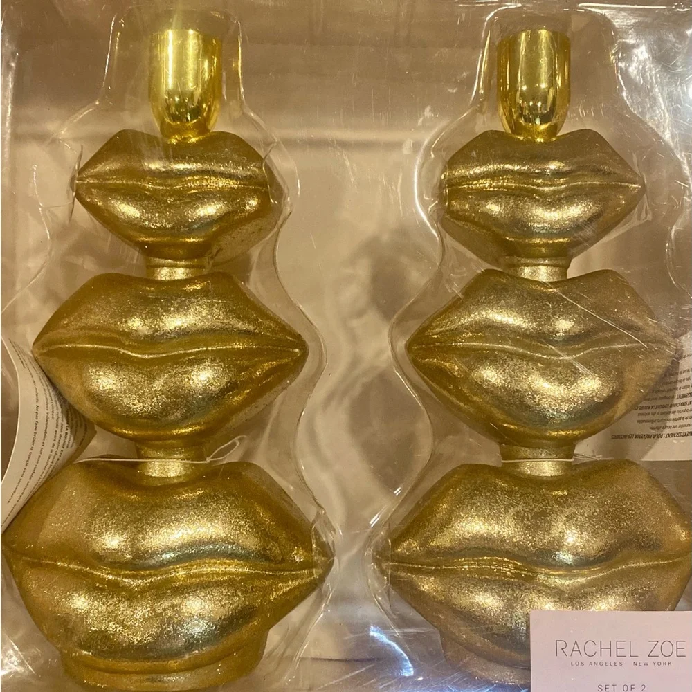NIB Rachel Zoe‎ Metallic Gold Lip Candle Holders